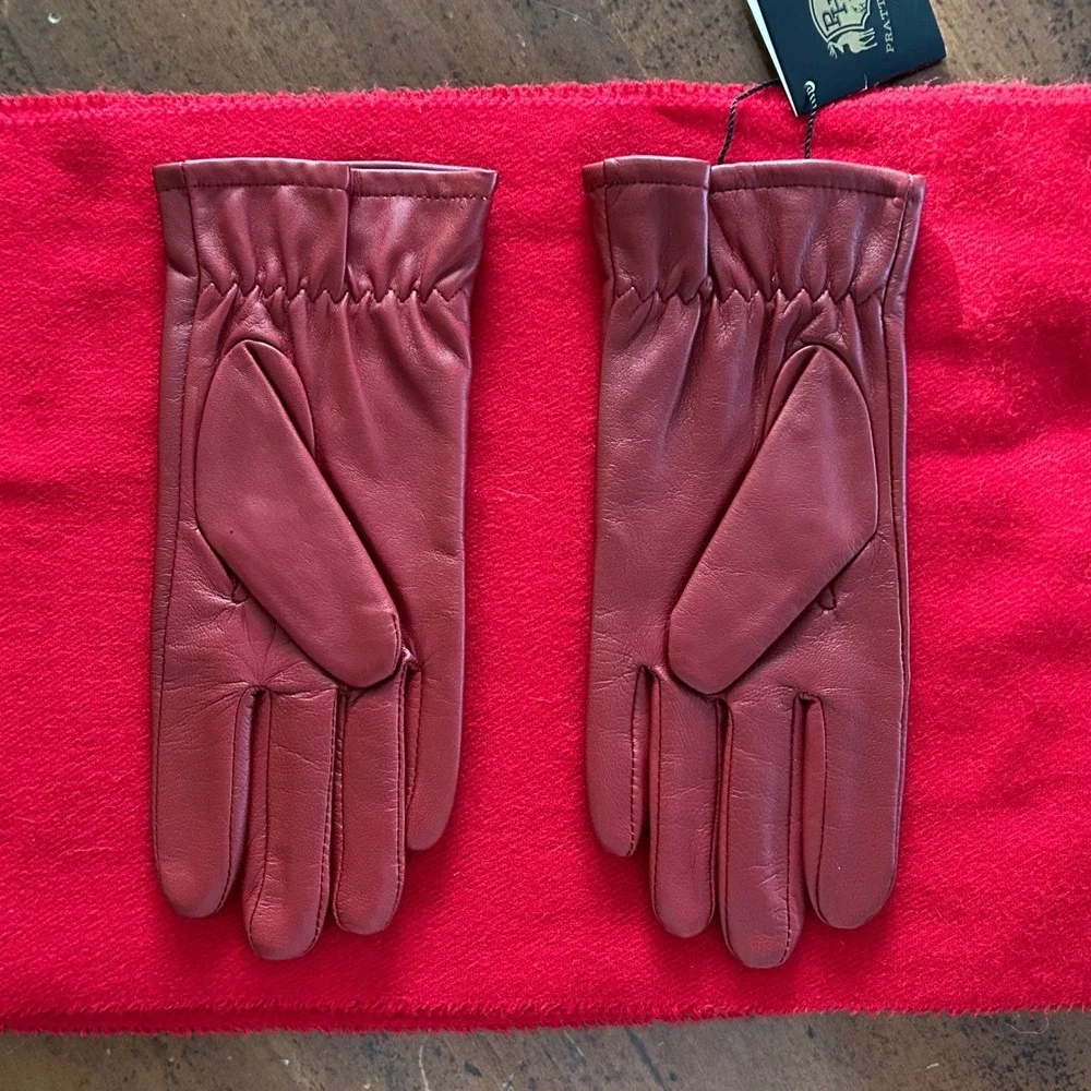 NWT Pratt and Hart Womens Broadway Cherry Red Leather Gloves Size 7.5 Thinsulate